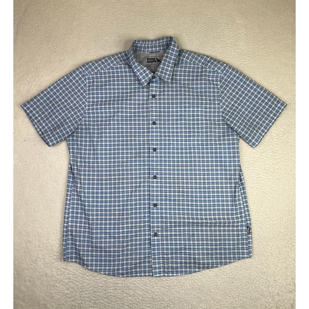 Eddie Bauer Mens XL Blue Check Short Sleeve Button Up Casual Shirt 11524888